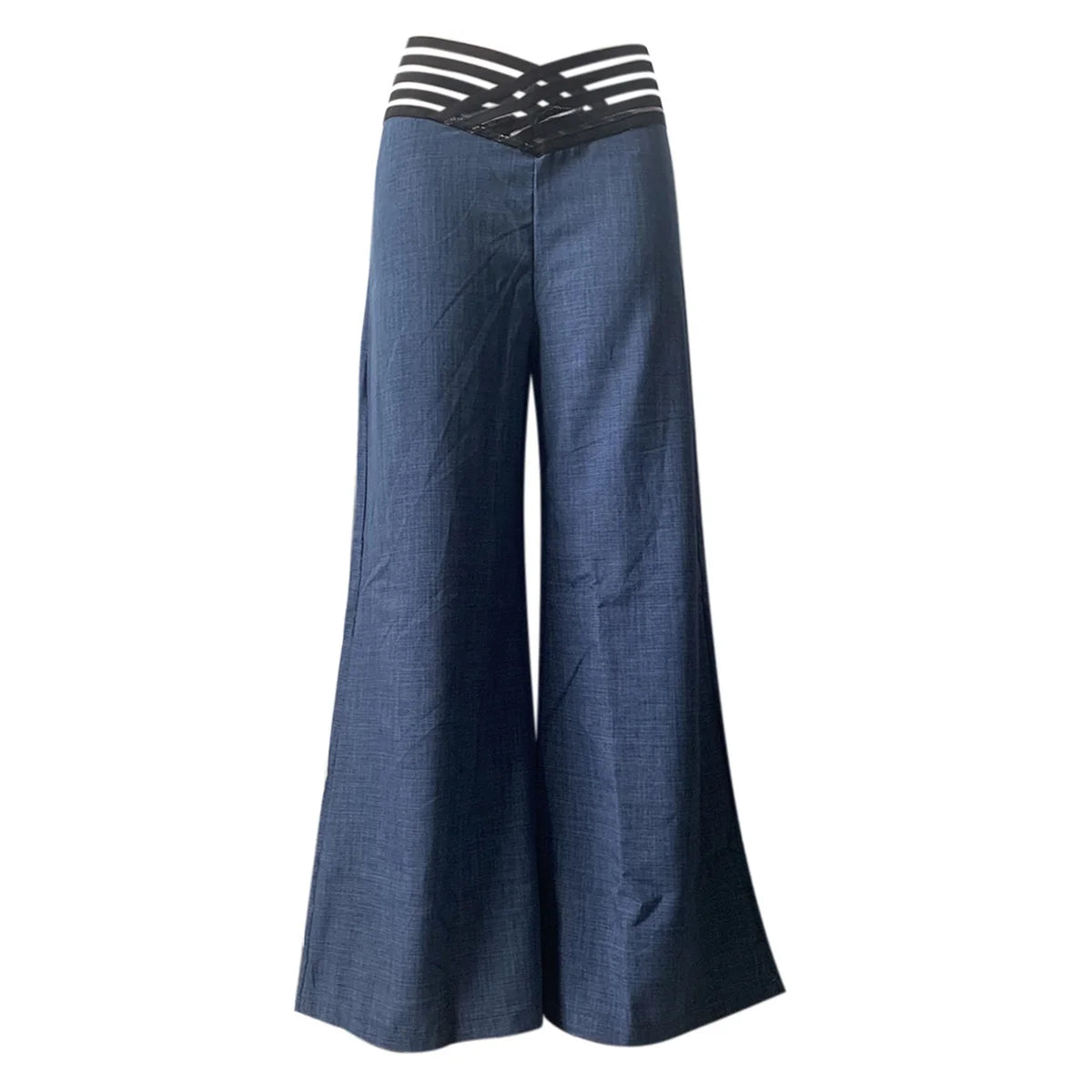 Pantalón Ancho Tiro Alto — Detalle Metálico, Estilo Chic
