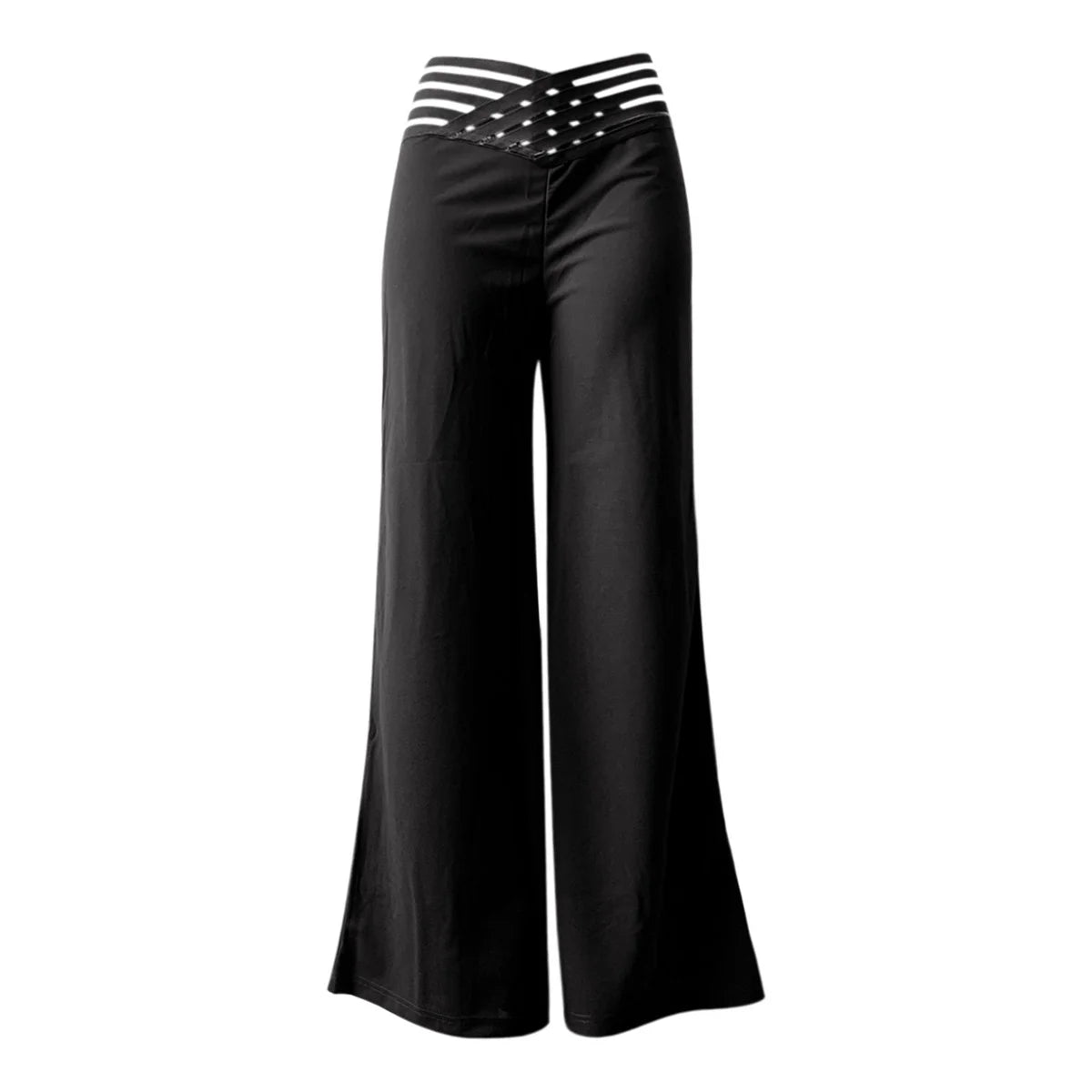 Pantalón Ancho Tiro Alto — Detalle Metálico, Estilo Chic