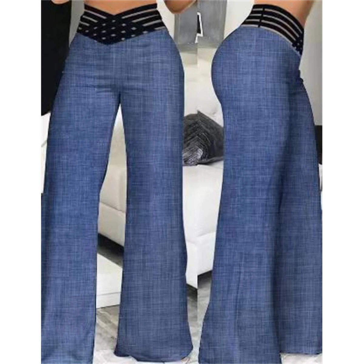 Pantalón Ancho Tiro Alto — Detalle Metálico, Estilo Chic