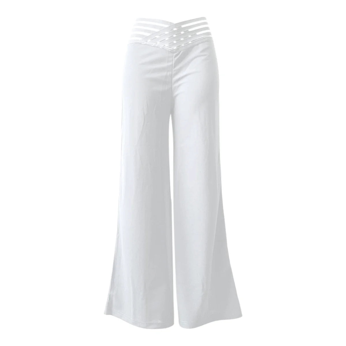 Pantalón Ancho Tiro Alto — Detalle Metálico, Estilo Chic