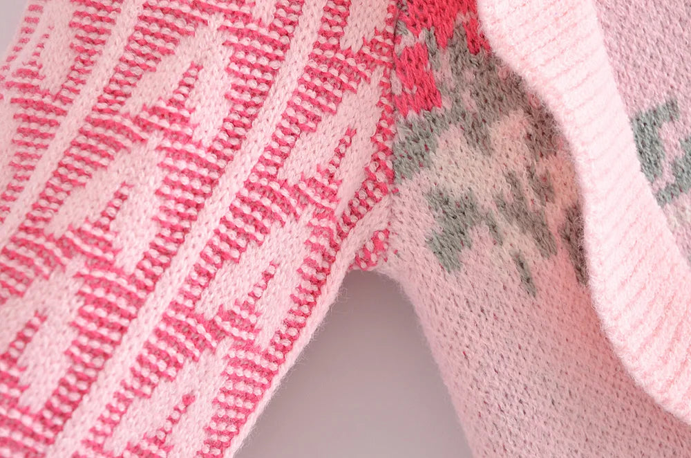 Sweater Corto Jacquard con Volados — Manga Abullonada Vintage