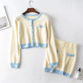 Conjunto Cárdigan Peludo Bicolor y Falda Mini — Set Retro