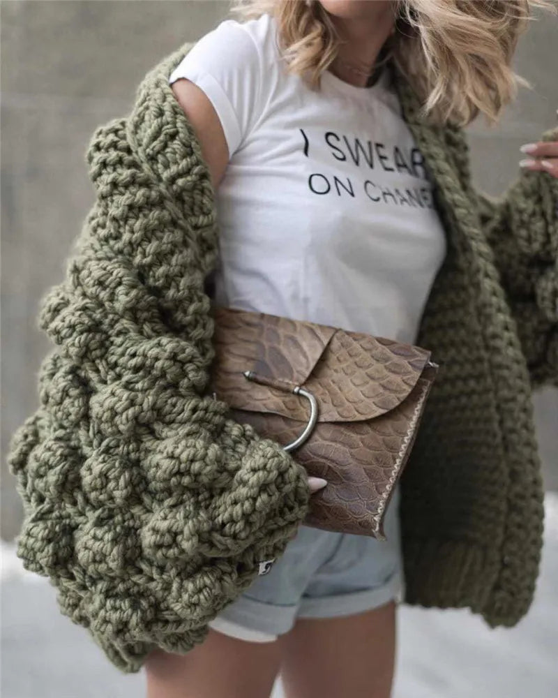 Cárdigan Largo Cuello V con Pompones — 9 Colores