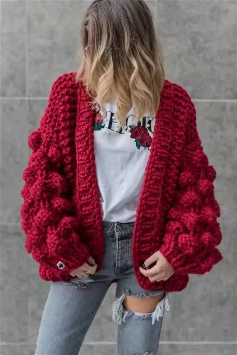 Cárdigan Largo Cuello V con Pompones — 9 Colores