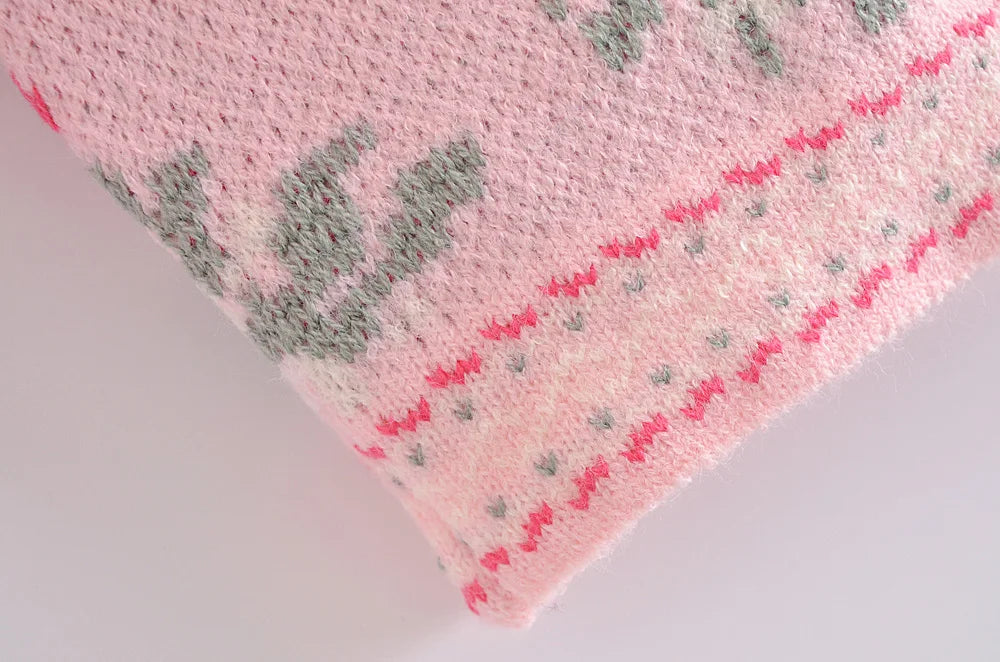 Sweater Corto Jacquard con Volados — Manga Abullonada Vintage