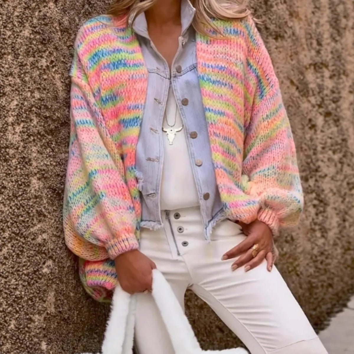 Cárdigan Oversize Multicolor Talla Grande — Abierto Sin Botones