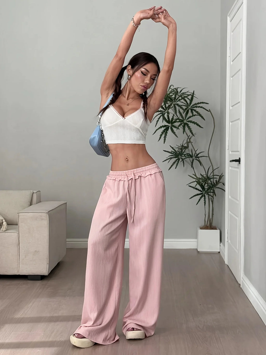 Pantalón Ancho Rosa Estilo Dopamine — Corte Relajado