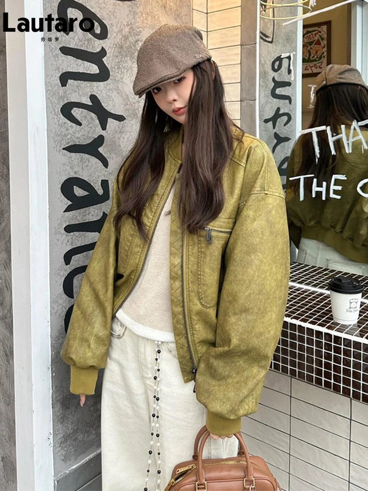 Chaqueta Bomber de Cuero Vegano — Cierre Metálico