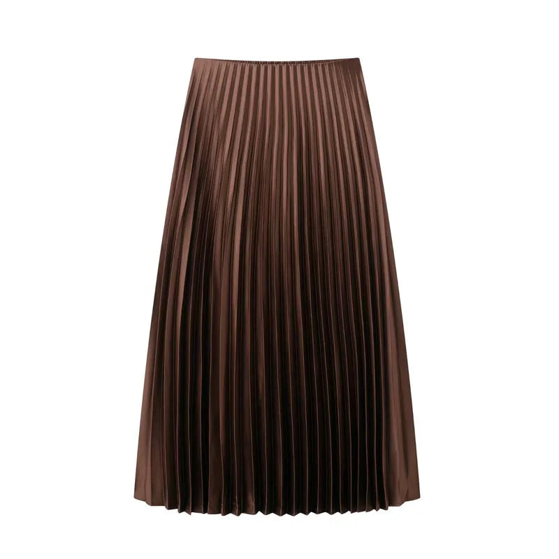 Falda Midi Plisada Café — Pliegues Cilíndricos
