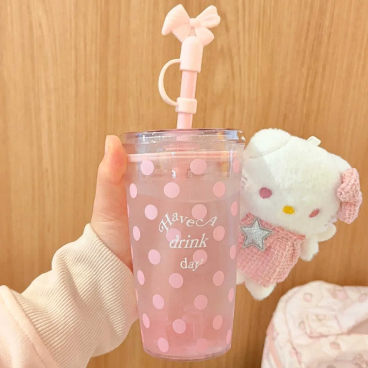 Vaso con Bombilla Estilo Coreano Lunares