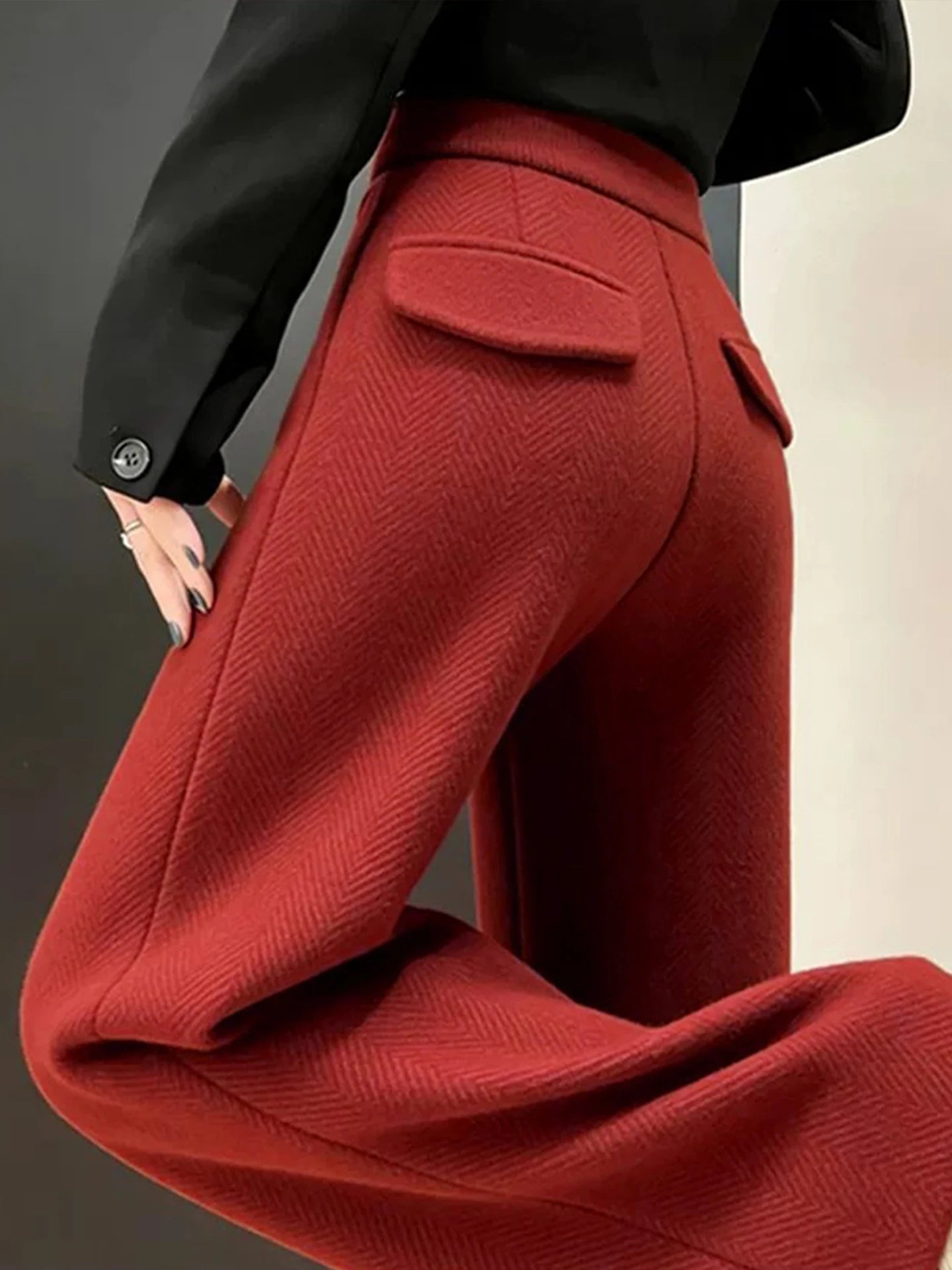 Pantalón Recto de Paño Grueso — Tiro Alto de Invierno