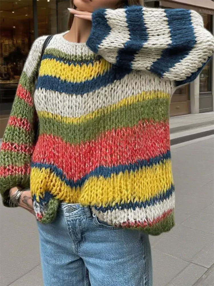 Sweater a Rayas Multicolor — Cuello Redondo Suave