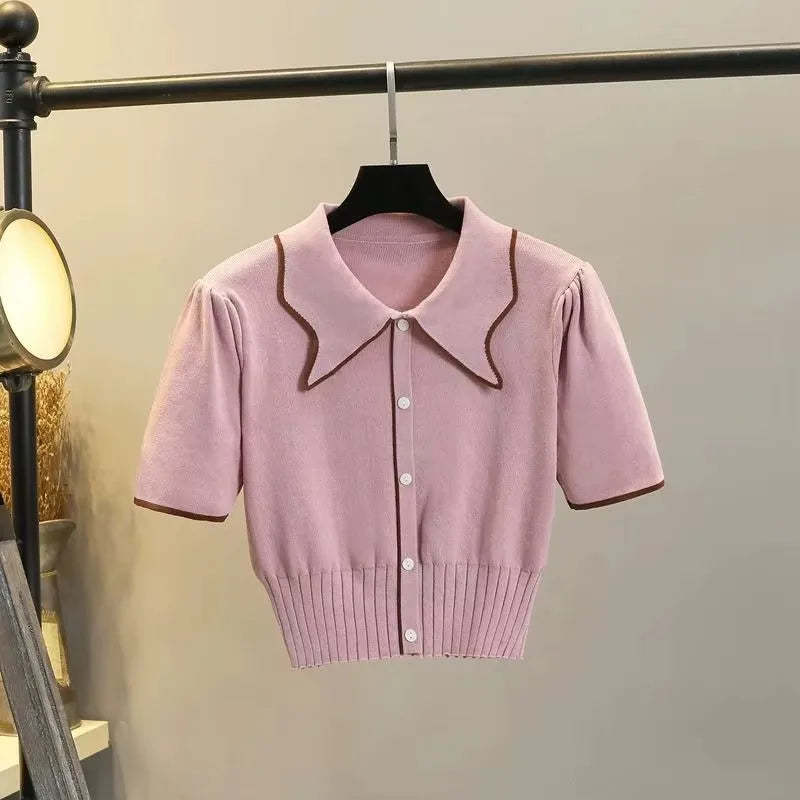 Sweater Color Block con Solapa — Manga Princesa