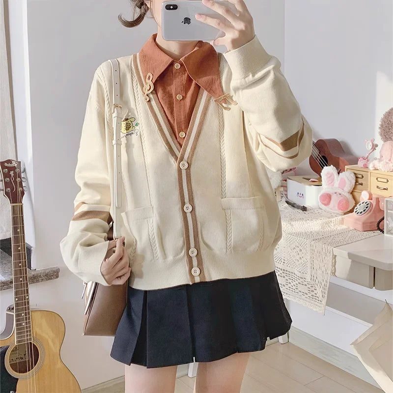 Sweater Bordado My Melody — Cárdigan Cuello V Kawaii