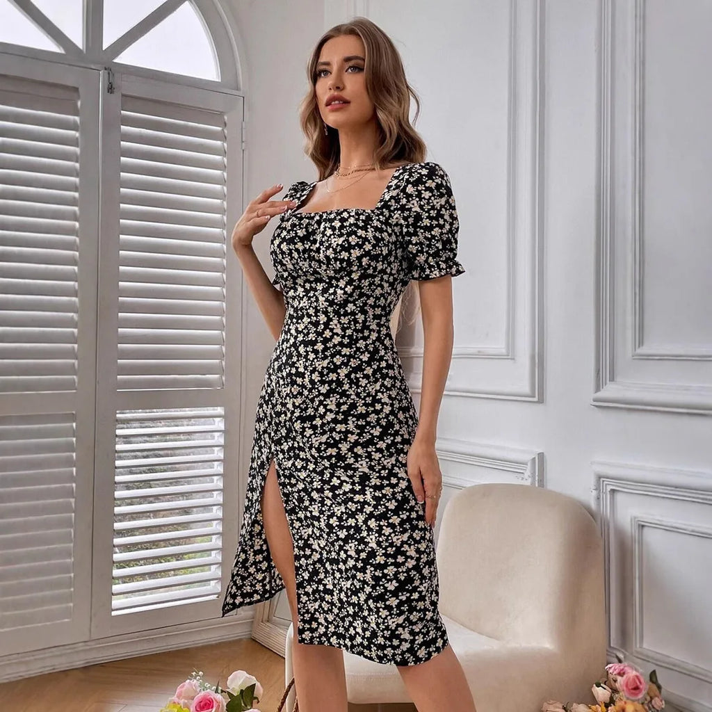 Vestido Midi Floral Manga Pétalo — Estilo Fresco