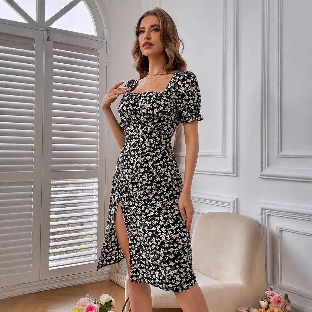 Vestido Midi Floral Manga Pétalo — Estilo Fresco