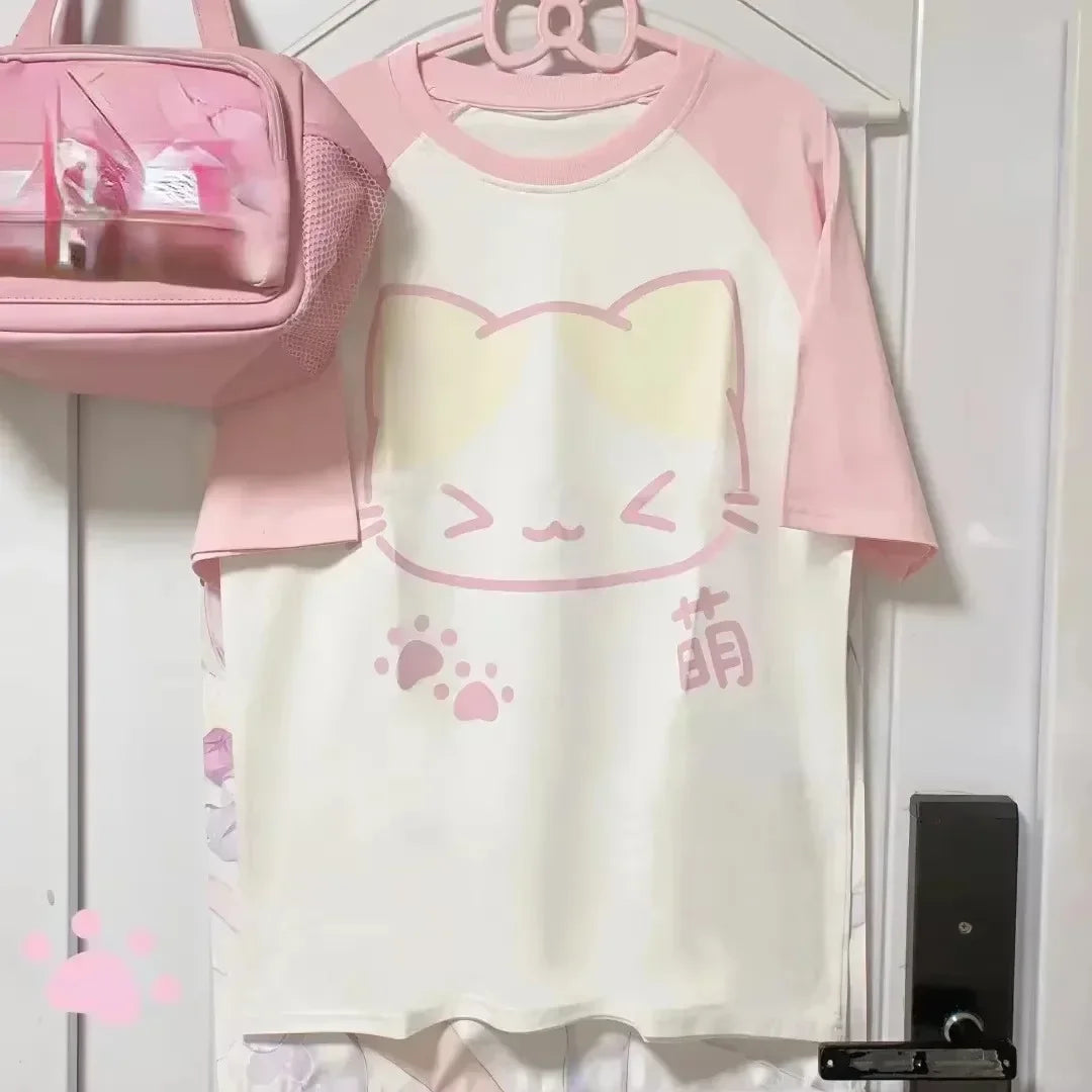 Camiseta Grunge Estampado de Gato — Estilo Harajuku Y2K