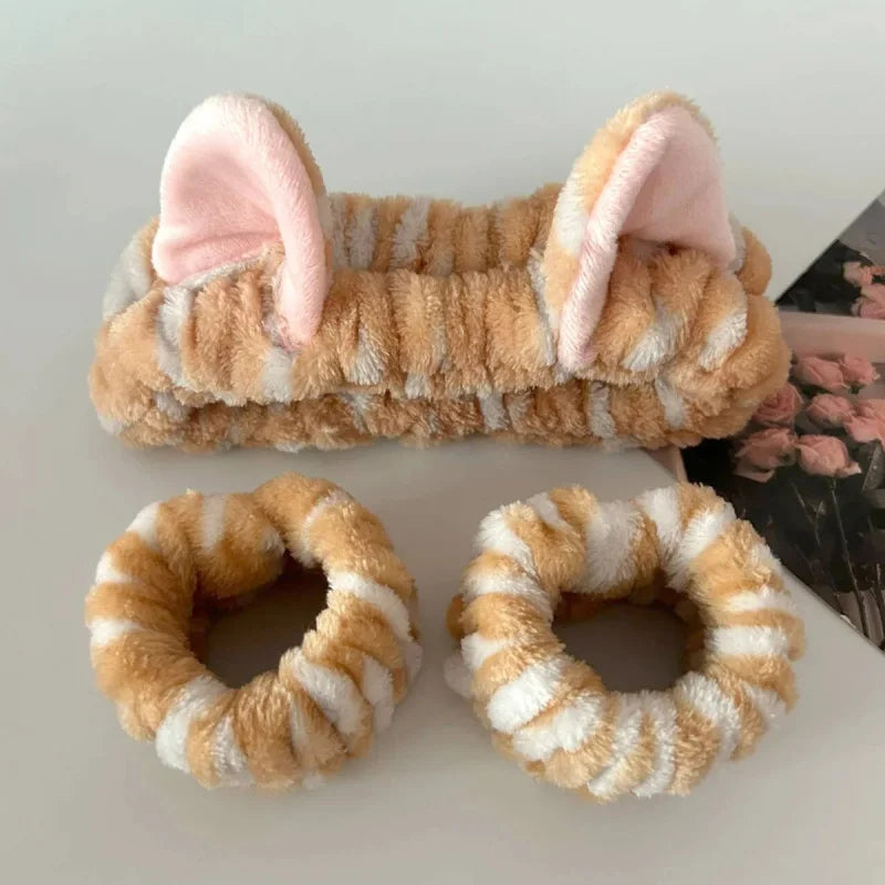Set de Diadema y Muñequera con Orejas de Gato