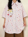 Blusa Bordada de Lunares y Rayas — Estilo Kawaii