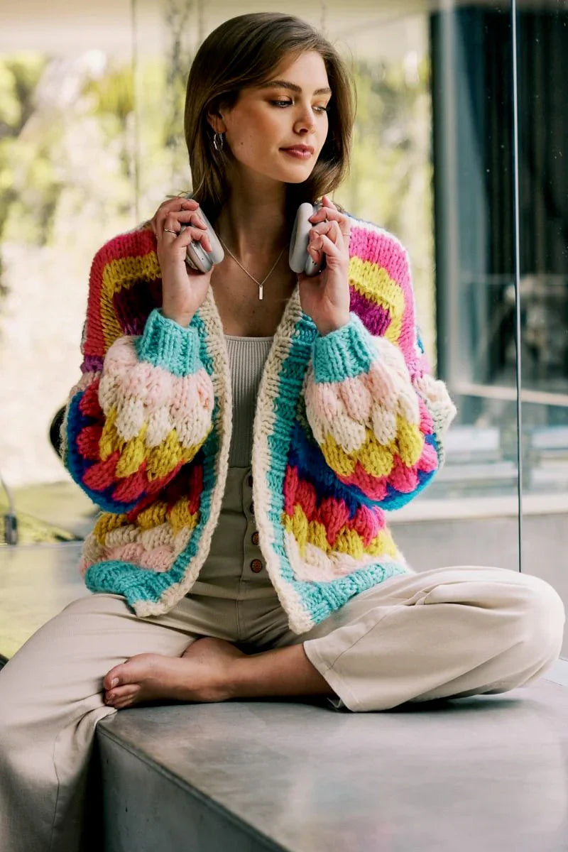 Sweater Grueso Color Block Artesanal — Manga Larga Casual