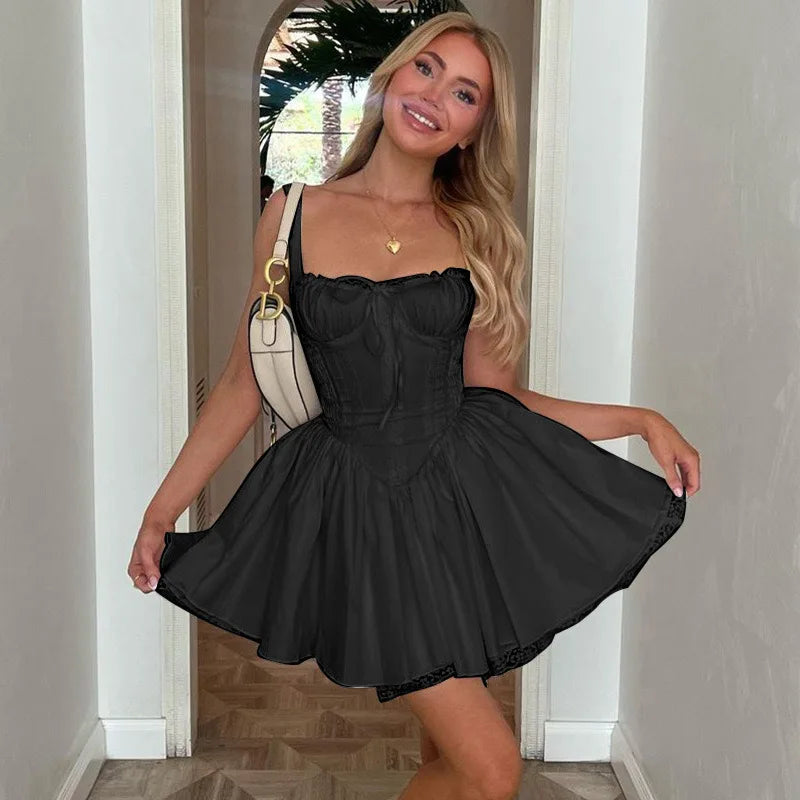 Vestido Corto Estilo Corsé con Encaje Floral