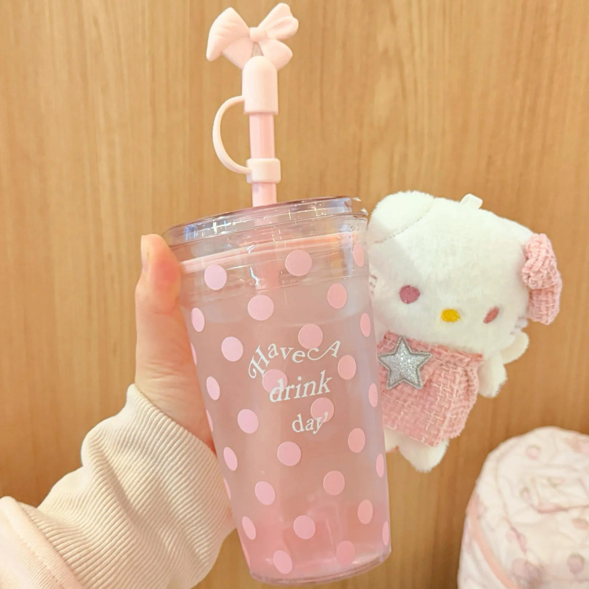 Vaso con Bombilla Estilo Coreano Lunares
