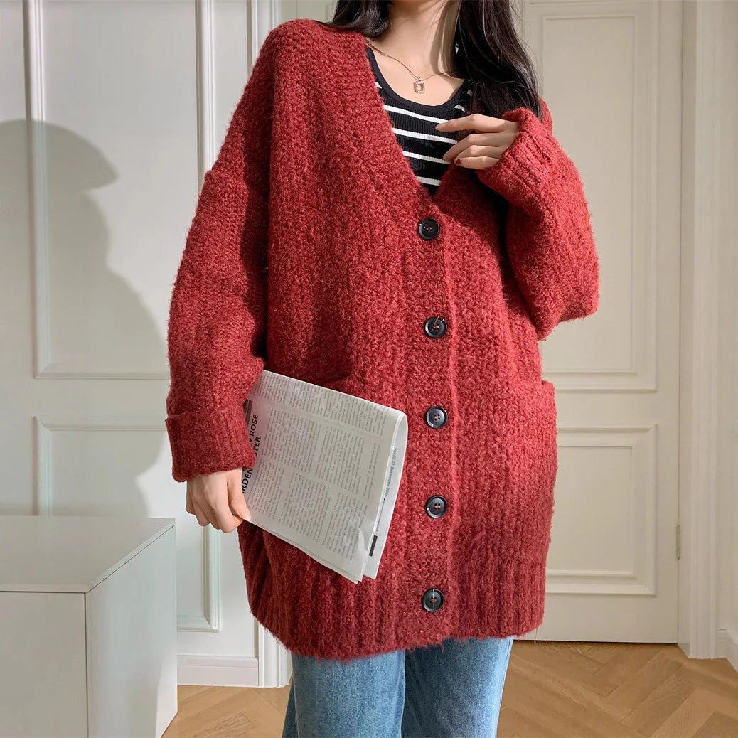 Cárdigan Grueso con Bolsillos — Cuello V Streetwear