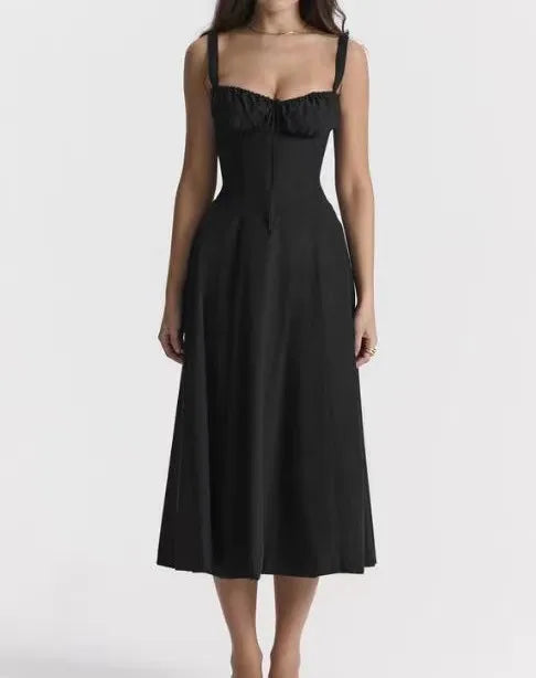 Vestido Midi Estilo Corsé Floral — Silueta Ajustada Vintage