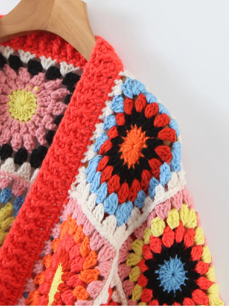 Cárdigan Crochet Geométrico — Cuello V Artesanal