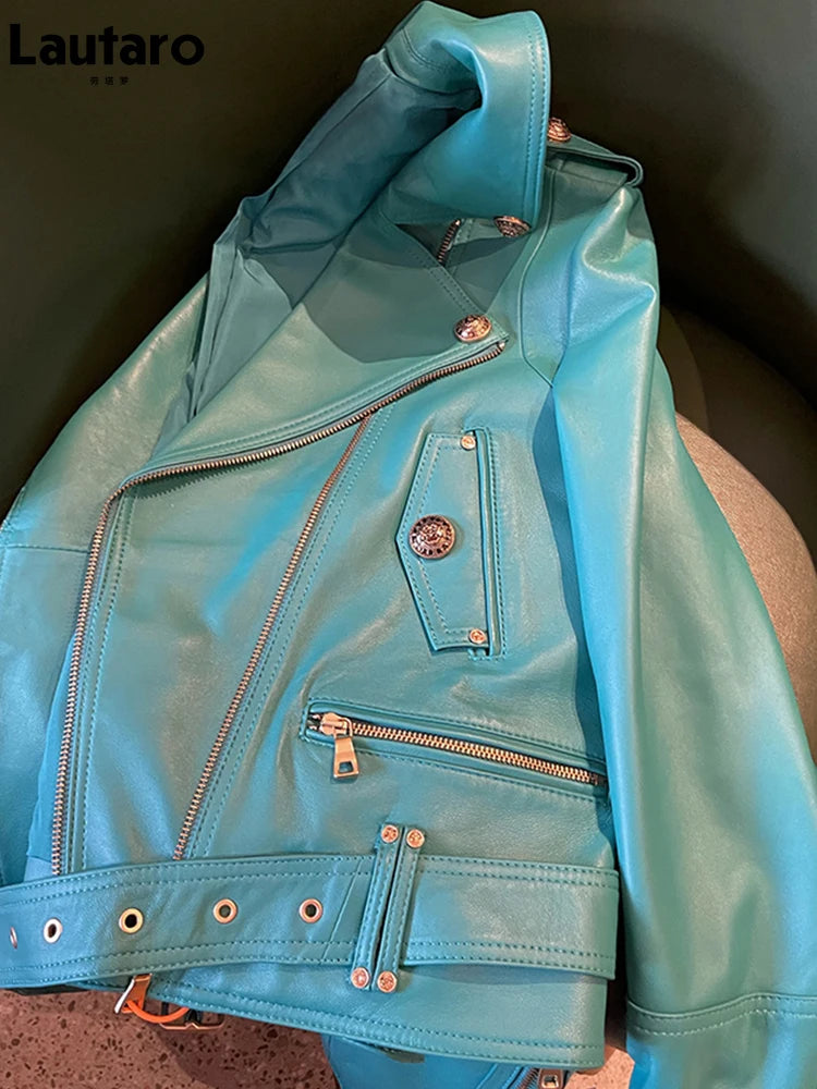 Chaqueta Biker de Cuero Vegano Verde — Cierre y Mangas Largas