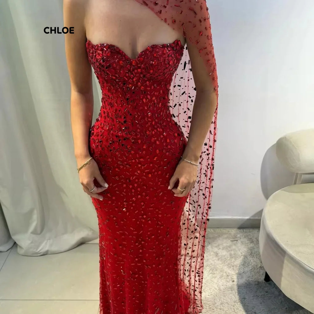 Vestido de Gala Sirena Hombros Caídos — Con Chal a Juego