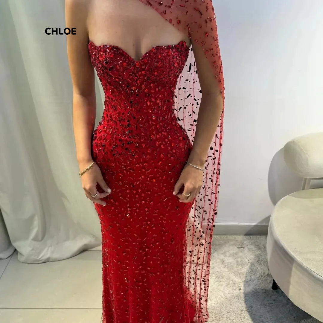 Vestido de Gala Sirena Hombros Caídos — Con Chal a Juego