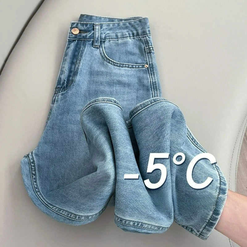 Jeans Rectos de Lyocell Tipo Seda — Estilo Coreano Retro