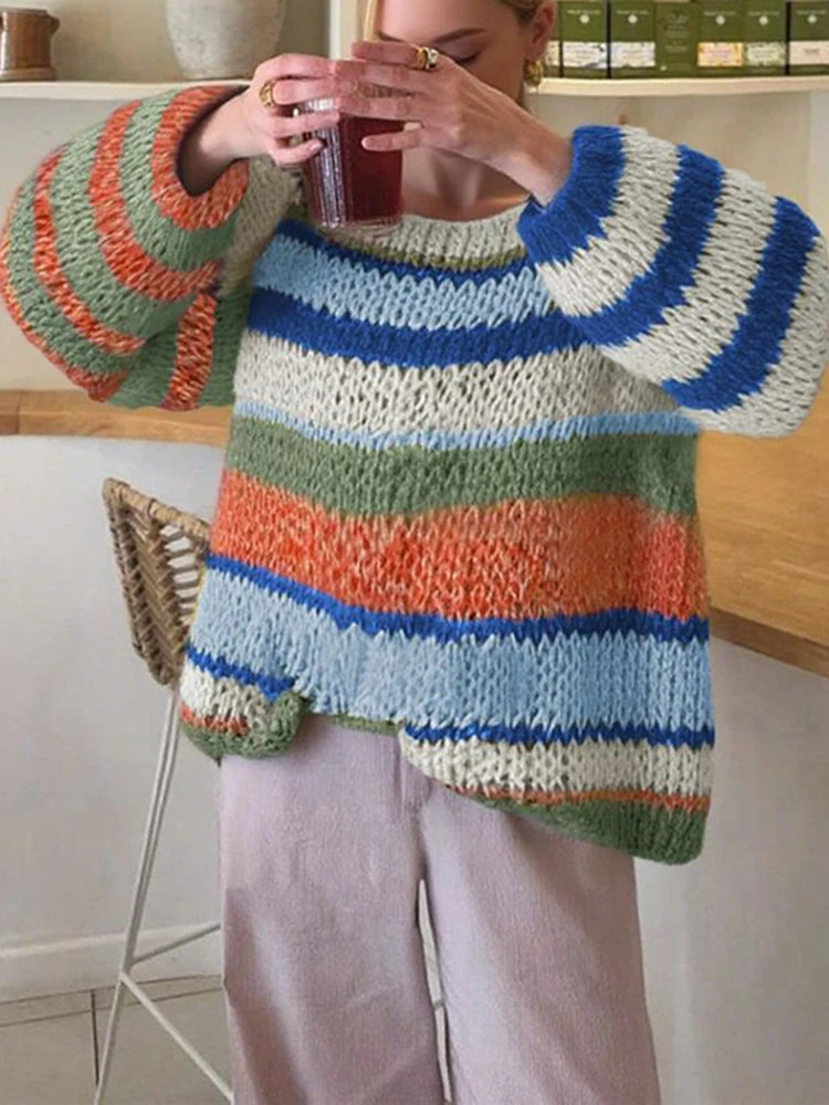 Sweater a Rayas Multicolor — Cuello Redondo Suave