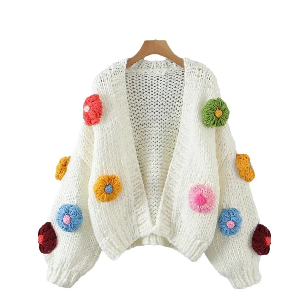 Cárdigan Floral con Manga Farol — Cuello V Cálido