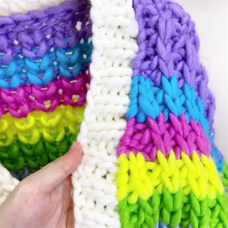 Cárdigan Grueso Multicolor Tejido a Mano