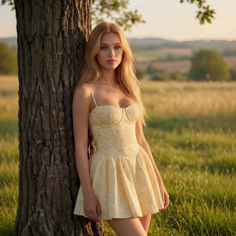 Vestido Mini de Tirantes Floral — Corte en A para Picnic