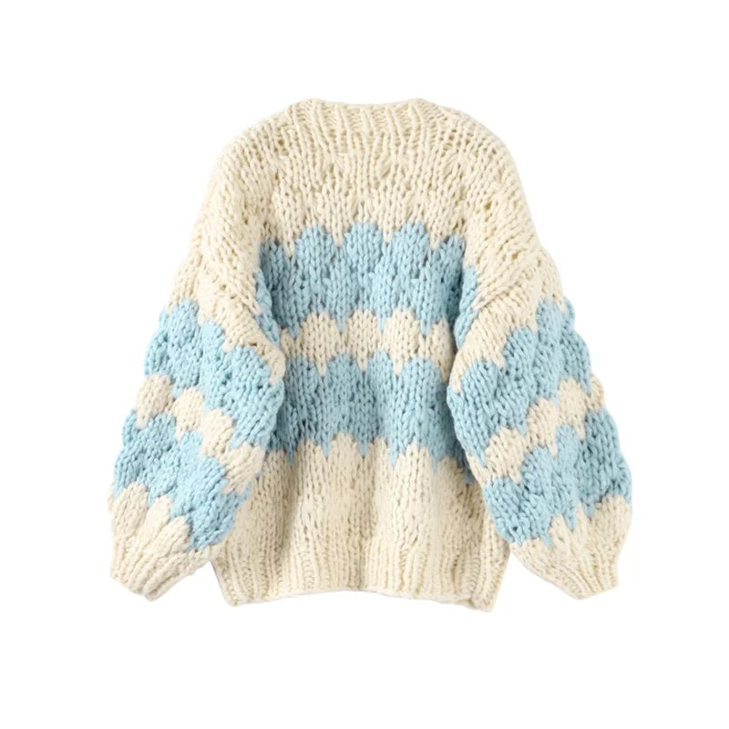 Cárdigan Corto Oversize a Rayas — Color Block Vintage