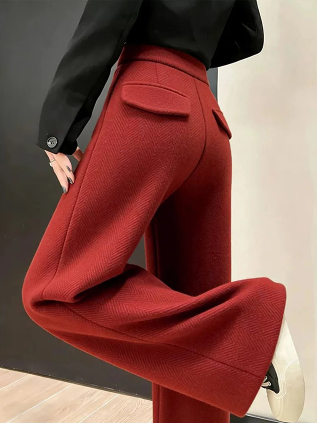 Pantalón Recto de Paño Grueso — Tiro Alto de Invierno