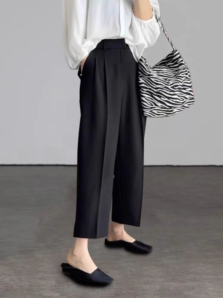 Pantalón Tobillero de Vestir — Tiro Alto con Bolsillos