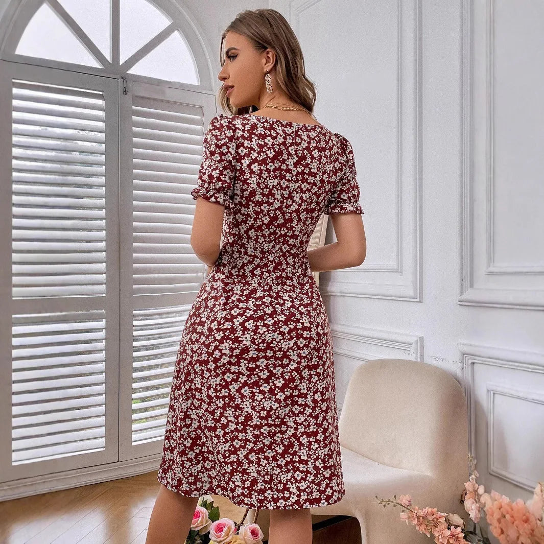 Vestido Midi Floral Manga Pétalo — Estilo Fresco