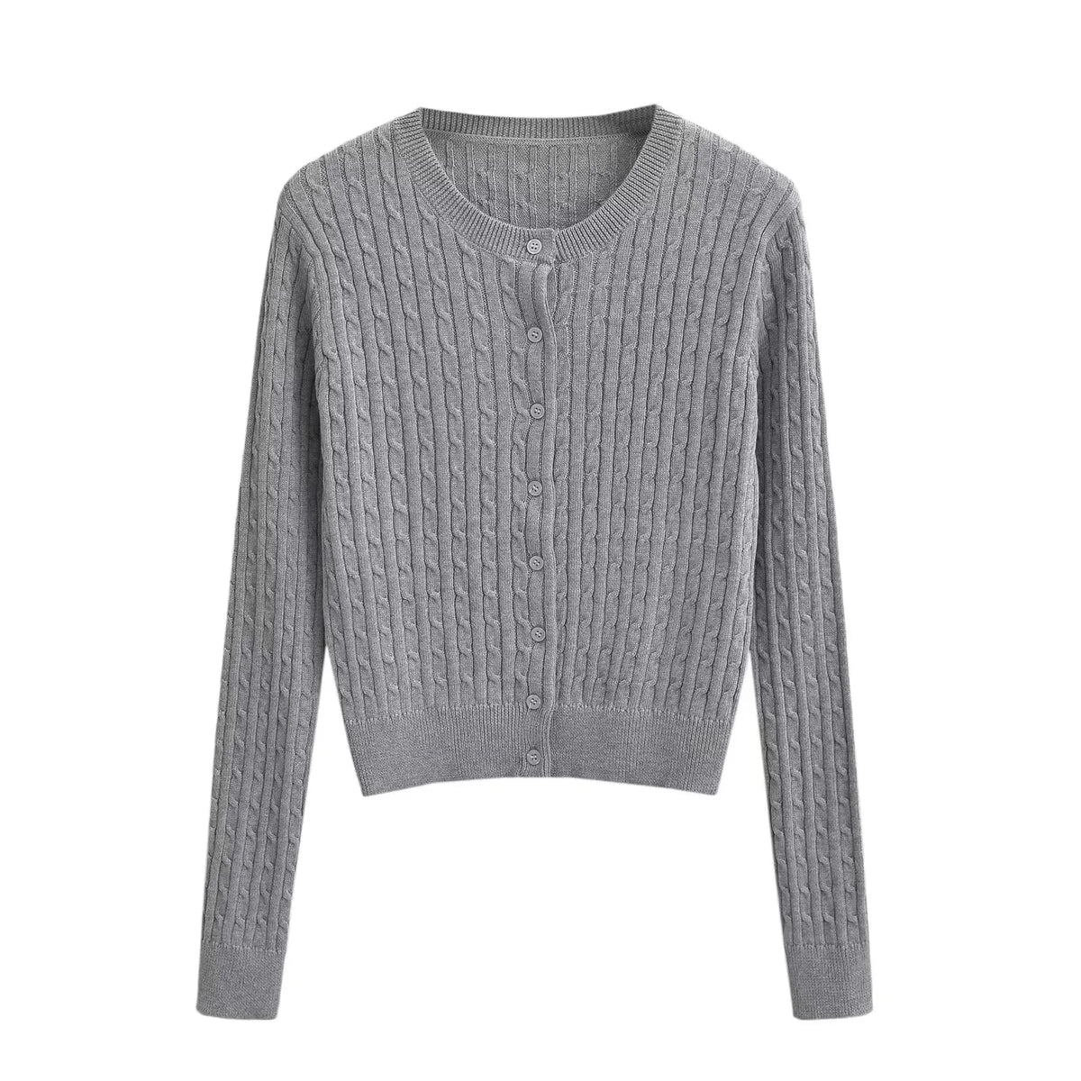 Cárdigan Corto Trenzado Gris — Botonadura Central