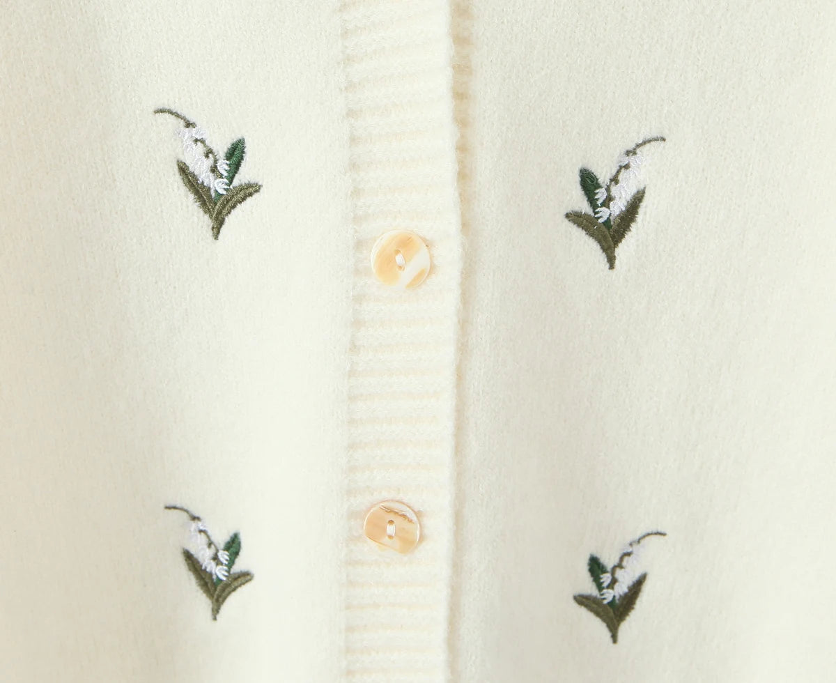 Cárdigan Oversize Bordado Floral — Cuello V Holgado