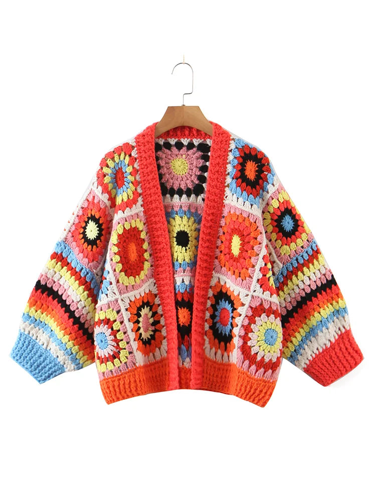 Cárdigan Crochet Geométrico — Cuello V Artesanal