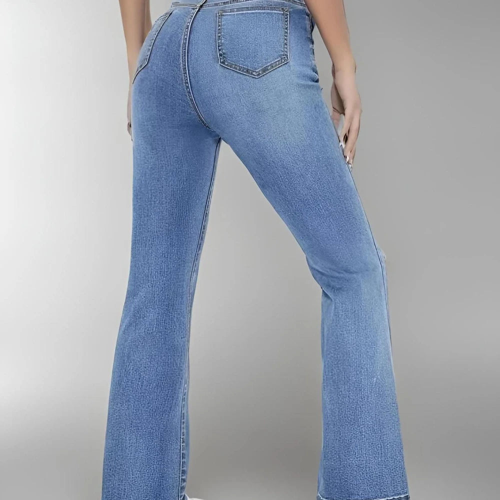 Jeans Entallados Lavados Tiro Alto — Estilo Casual Versátil