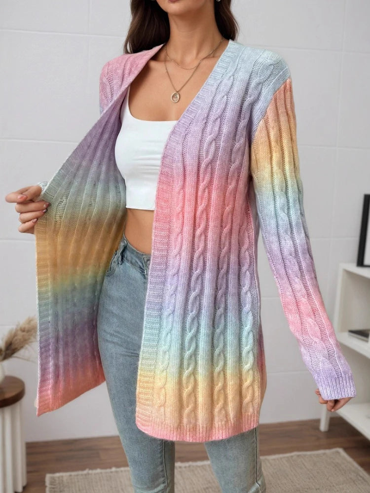 Cárdigan Degradado Arcoiris — Corte Abierto Largo