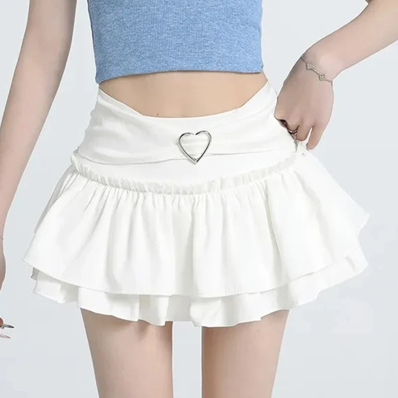 Falda Mini en Capas con Hebilla de Corazón