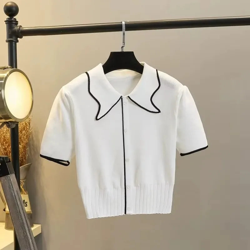 Sweater Color Block con Solapa — Manga Princesa