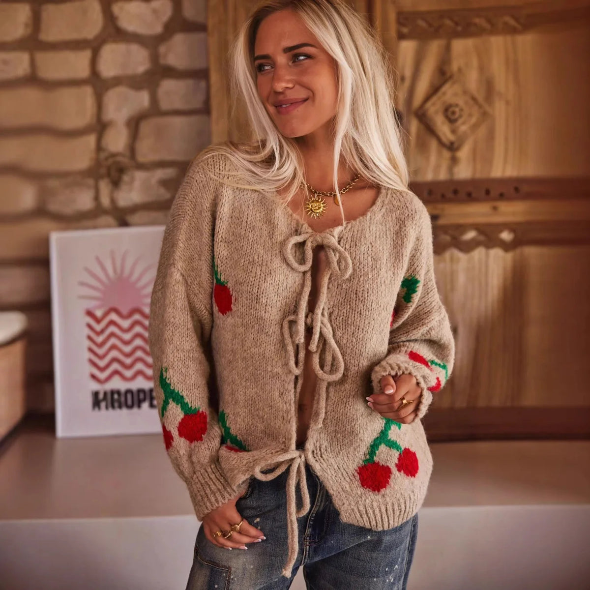 Cárdigan Estampado con Amarre Frontal — Estilo Y2K