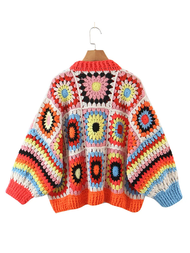 Cárdigan Crochet Geométrico — Cuello V Artesanal
